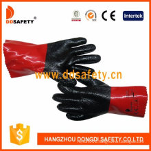 Black and Red PVC Glove with Rough Finished Above Part. Polyester/Cotton Liner